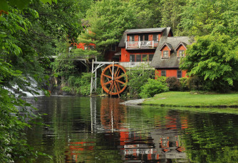Картинка разное мельницы лес река мельня