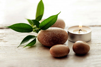 Картинка разное свечи камни листья