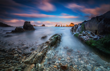 Картинка природа побережье выдержка море камни княжество астурия испания скалы бискайский залив