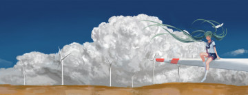 Картинка аниме vocaloid hatsune miku sombernight арт девушка небо облако мельница