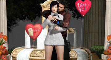 Картинка 3д+графика романтика+ romantics фон обьятия парень взгляд девушка