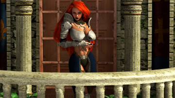 Картинка 3д+графика люди+ people девушка рыжая фон взгляд