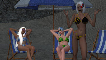 Картинка видео+игры dark+heresy киборг пляж шезлонг улыбка фон взгляд девушки