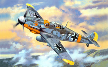 Картинка авиация 3д рисованые v-graphic арт bf - 109g 6 немецкий истребитель небо облака ww2 рисунок