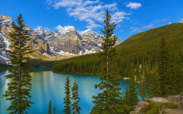 Картинка природа реки озера деревья скалы горы лес озеро canada alberta banff national park moraine lake канада