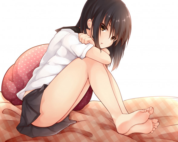 Обои картинки фото аниме, unknown,  другое, batatata77, арт, девочка, кровать, сидит, подушка