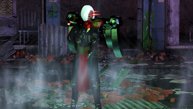 Обои картинки фото dark heresy, видео игры, девушка, киборг, фон, взгляд