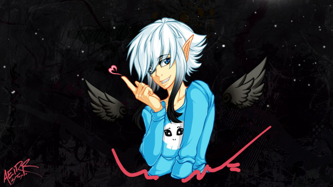 Обои картинки фото разное, арты, улыбка, сердечко, эльф, парень, арт