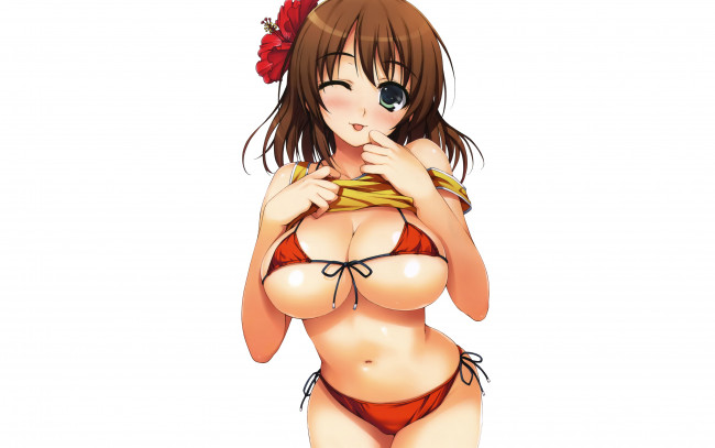 Обои картинки фото аниме, unknown,  другое, эротика, девушка, tomose, shunsaku, цветок, купальник