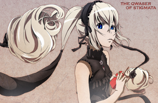 Обои картинки фото аниме, seikon no qwaser, ekaterina, kurae, tappa, esperanza, девушка, чепец, платье, сладости, палочки