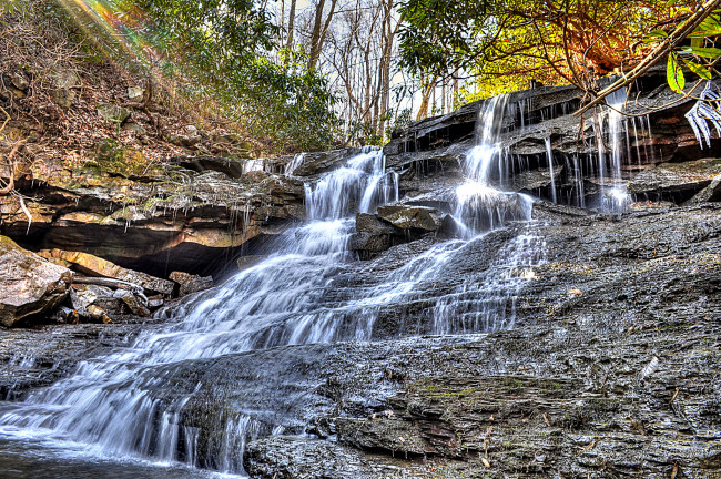Обои картинки фото природа, водопады, лес, река, водопад
