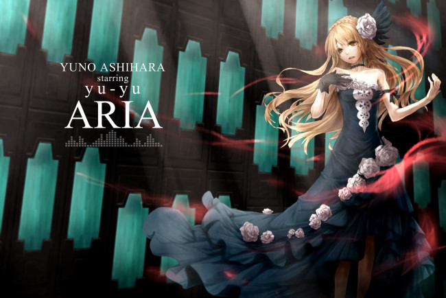 Обои картинки фото аниме, god eater, natuiro, окна, свет, перчатка, перья, цветы, платье, девушка