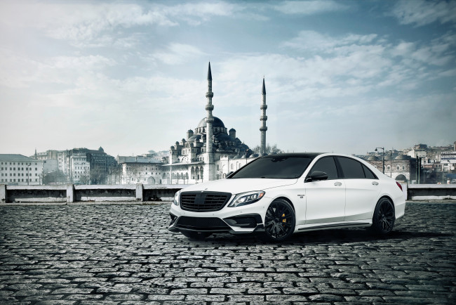 Обои картинки фото автомобили, mercedes-benz, front, white, brabus, amg, b63