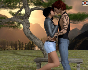 Картинка 3д+графика романтика+ romantics фон парень взгляд девушка