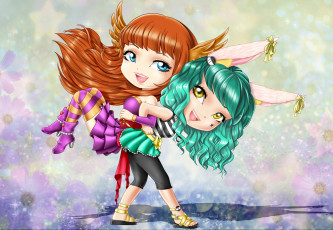 Картинка аниме животные +существа улыбка взгляд девочки фон