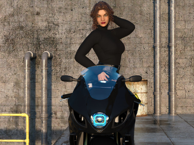 Обои картинки фото 3д графика, люди-авто, мото , people- car ,  moto, фон, девушка, взгляд