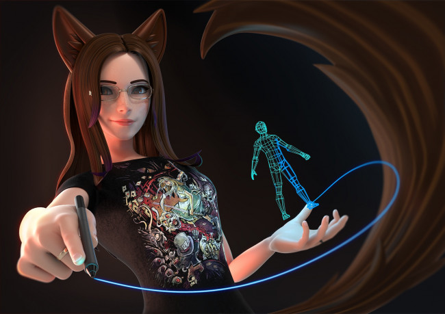 Обои картинки фото 3д графика, фантазия , fantasy, ушки, арт, vanessa, художник, девушка, 3d, ручка, antonio, mello