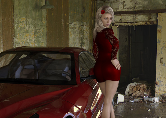 Обои картинки фото 3д графика, люди-авто, мото , people- car ,  moto, девушка, фон, взгляд