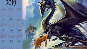 Картинка календари фэнтези оружие воин мужчина женщина дракон