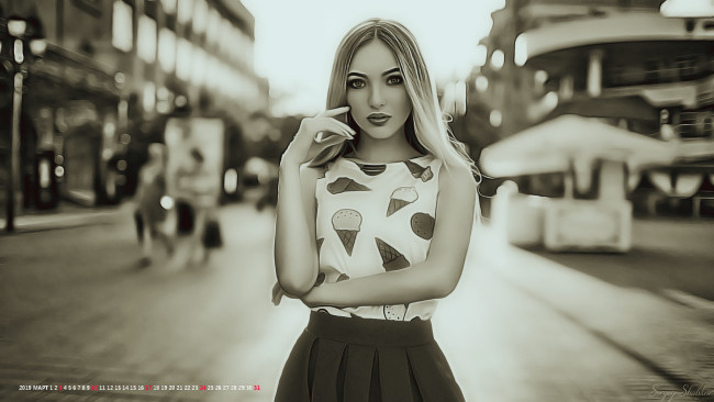 Обои картинки фото календари, компьютерный дизайн, девушка, взгляд, улица