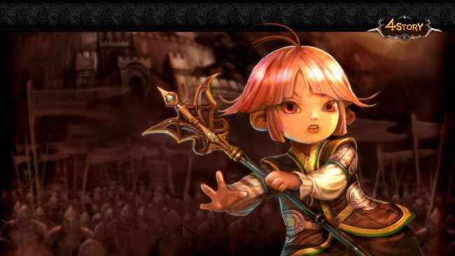 Обои картинки фото видео игры, 4 story, армия, крепость, существо, посох, девочка