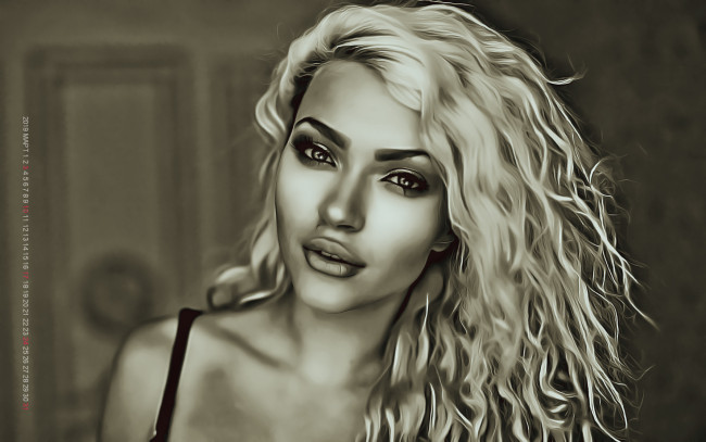 Обои картинки фото календари, компьютерный дизайн, девушка, близко, взгляд, лицо