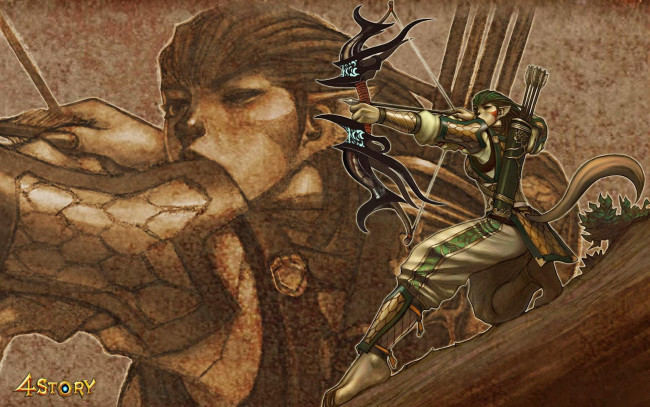 Обои картинки фото видео игры, 4 story, лук, лучница, девушка, существо