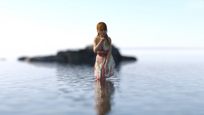 Обои картинки фото 3д графика, люди , people, девушка, фон, взгляд, вода