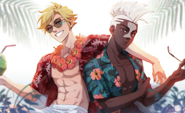 Обои картинки фото видео игры, league of angels, ezreal, ekko, очки, цветы, рубашки