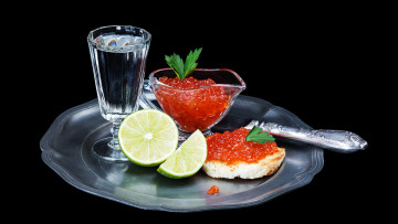 Картинка еда икра деликатес красная поднос рюмка водка нож