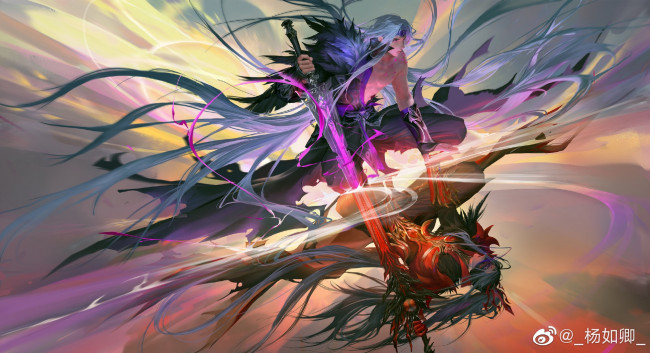 Обои картинки фото фэнтези, магия, парень, меч, отражение