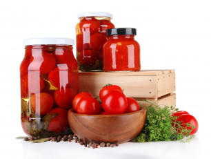 обоя еда, консервация, укроп, помидоры, маринованные, банки, перец