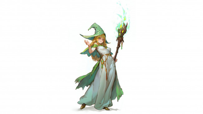 Обои картинки фото аниме, магия,  колдовство,  halloween, волшебница, в, шляпе