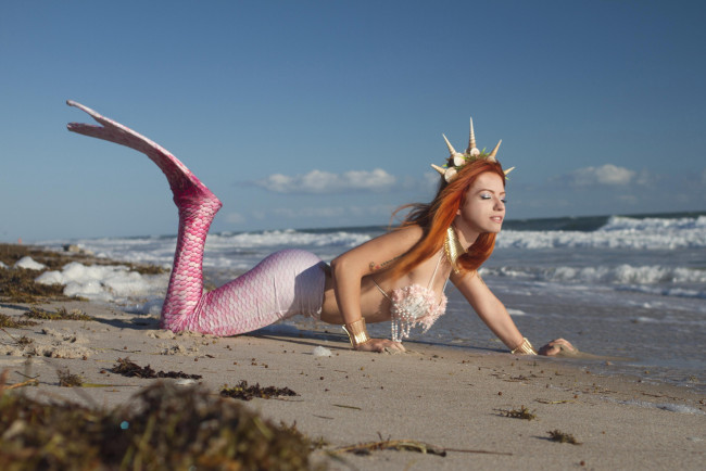 Обои картинки фото девушки, - креатив,  косплей, море, русалка