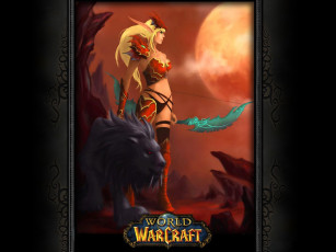 Картинка видео+игры world+of+warcraft девушка эльфийка лук лев скалы