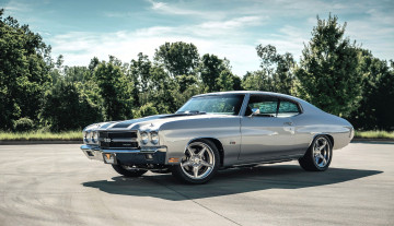 Картинка chevrolet+chevelle автомобили chevrolet серебристый площадка деревья