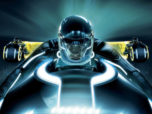 Обои картинки фото кино фильмы, tron legacy, гонка, мотоциклы, пилот, скорость