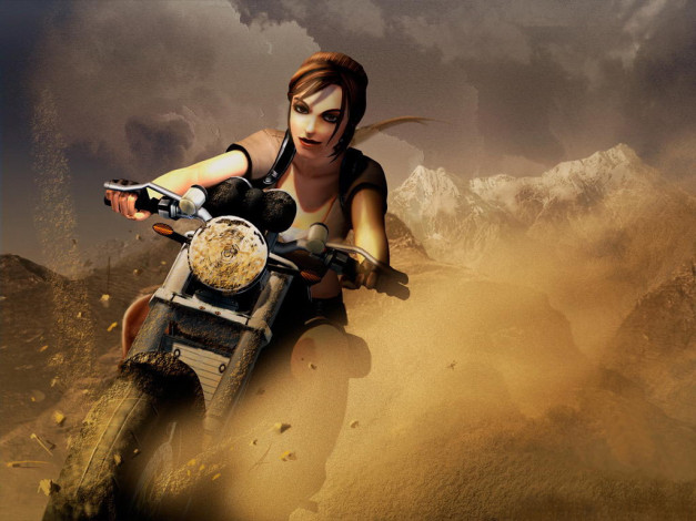 Обои картинки фото lara, na, moto, видео, игры, tomb, raider, the, angel, of, darkness