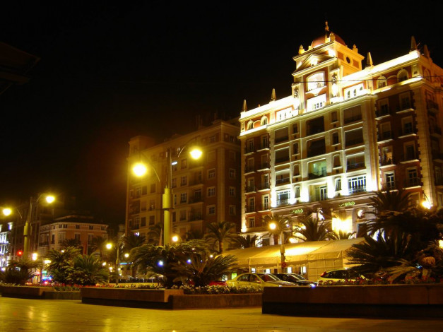 Обои картинки фото малага, города, огни, ночного