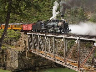 Картинка паровоз штате колорадо техника паровозы состав река мост рельсы