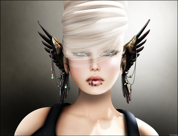 Обои картинки фото 3д, графика, portraits, портрет, пирсинг, девушка