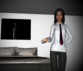 Картинка 3д+графика people+ люди комната подушки кровать галстук взгляд девушка