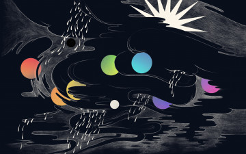 Картинка рисованные минимализм солнце луна круг цвет дождь туча облака