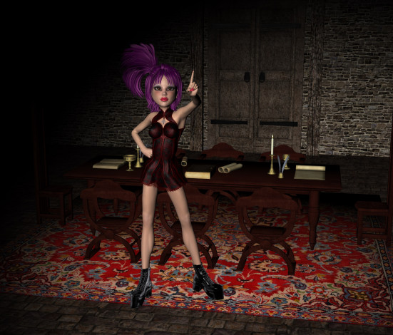 Обои картинки фото 3д графика, people , люди, взгляд, стол, девушка