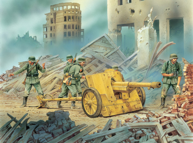 Обои картинки фото рисованные, армия, солдаты, пушка