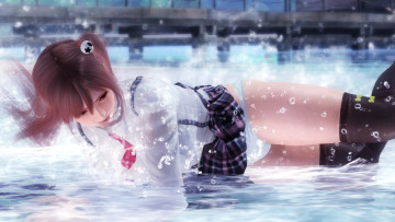 обоя видео игры, dead or alive 5, пузыри, поза, фон, взгляд, девушка