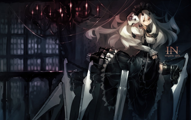 Обои картинки фото аниме, оружие,  техника,  технологии, garuku, девушка, арт, волосы, киборг, робот, паук