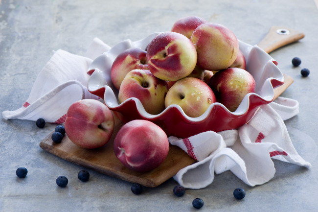 Обои картинки фото еда, персики,  сливы,  абрикосы, миска, фрукты