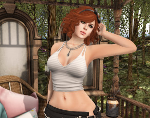 Картинка 3д+графика люди+ people девушка рыжая фон взгляд