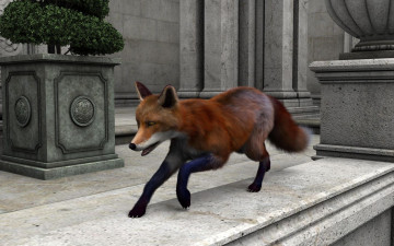 Картинка 3д+графика животные+ animals лиса